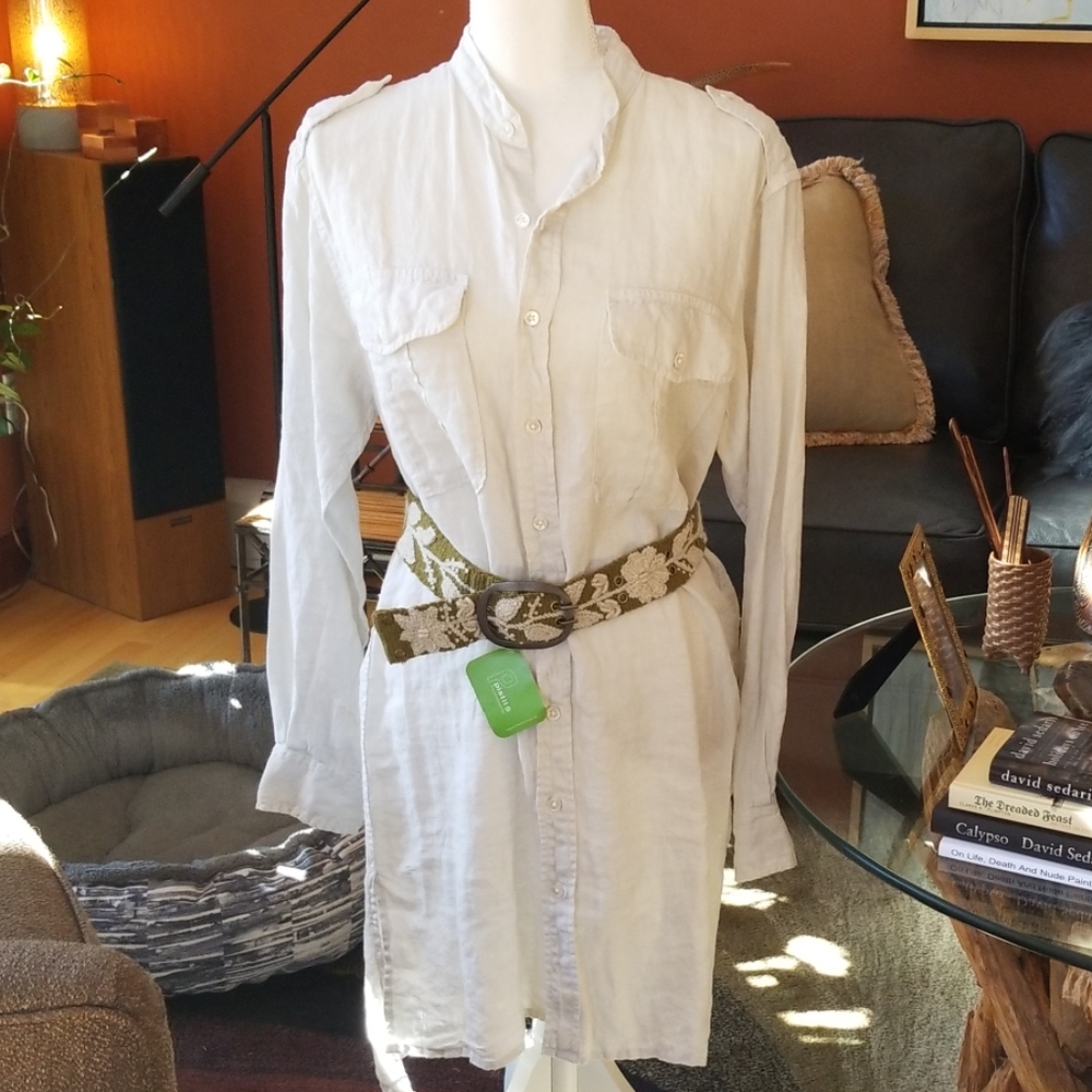 Civilianaire Linen Tunic Dress Duster S Chalk RARE